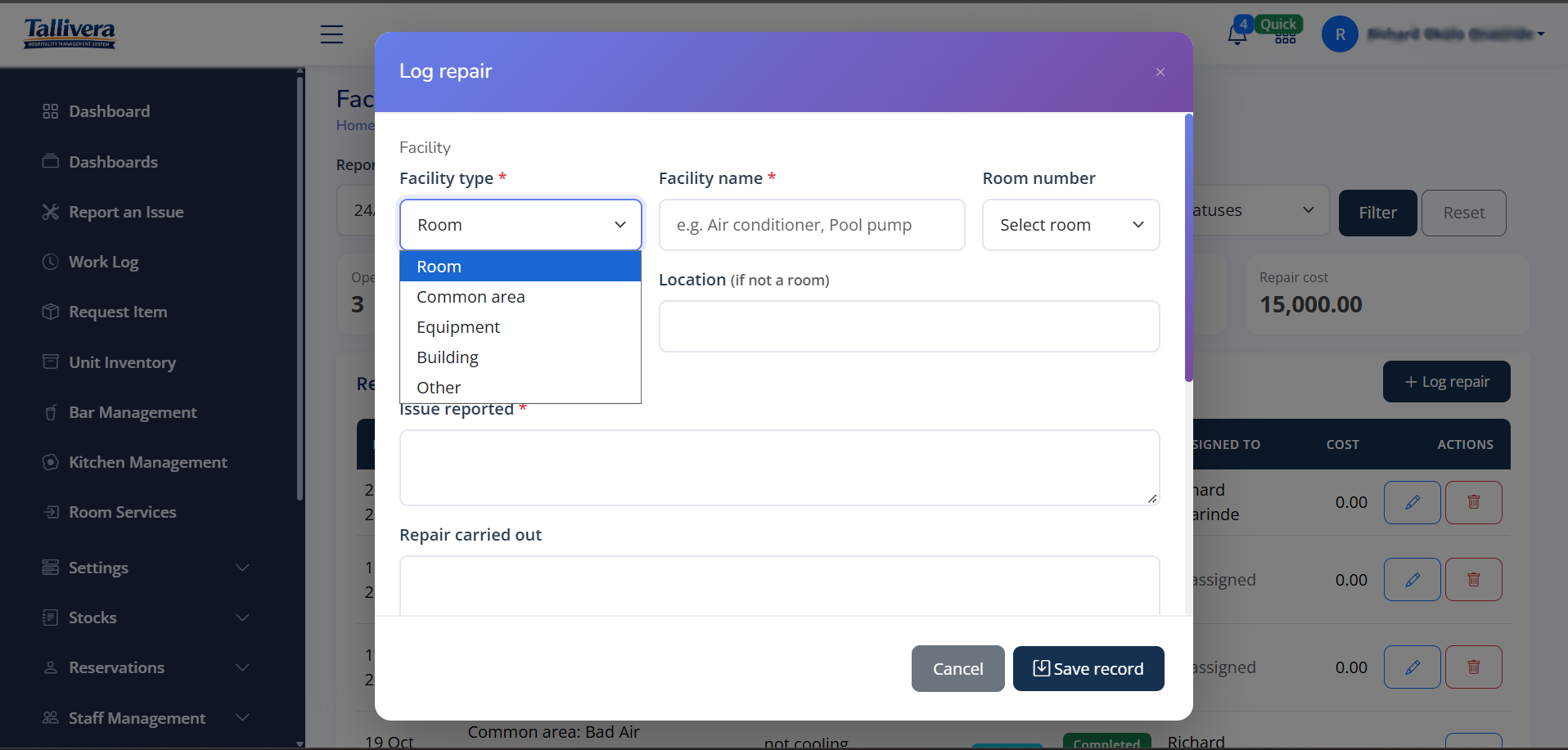 Facility maintenance and reporting 